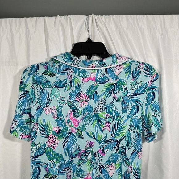 NEW Lilly Pulitzer [ XXS ] PJ Knit Button-Up Top Blue Barking Up‎ Palm Tree - Picture 8 of 14